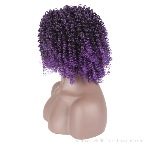 Distinct purple factory price African Afro hair Bob kinky curly braids Bouncy Curly Glueless synthetic hair wigs for black woman